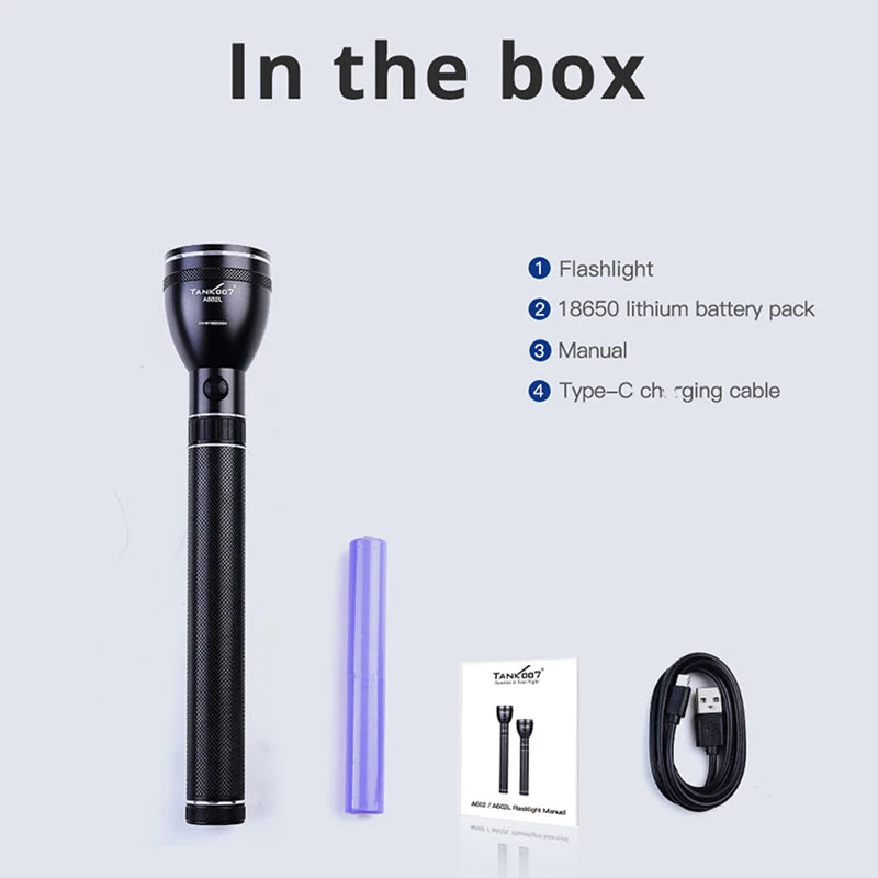 TANK007 Torch High Power Rechargeable LED Flashlight for Outdoor Patrol Hiking Camping Lantern Waterproof and Shockproof A602L