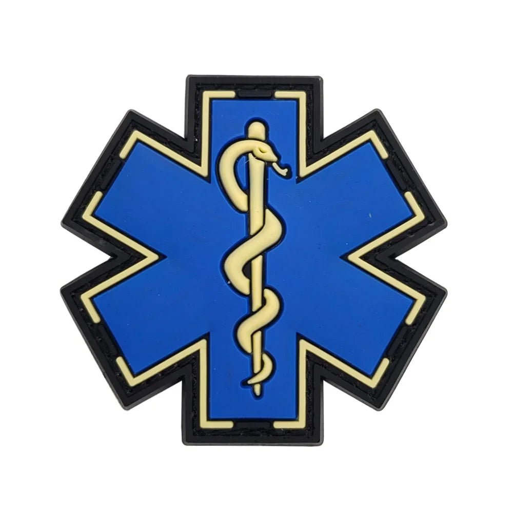 Paramedic Life Star Snake Battle 3D PVC Hook and Loop Morale Badge First Aid Sign Military Patches Backpack Tactical Stickers