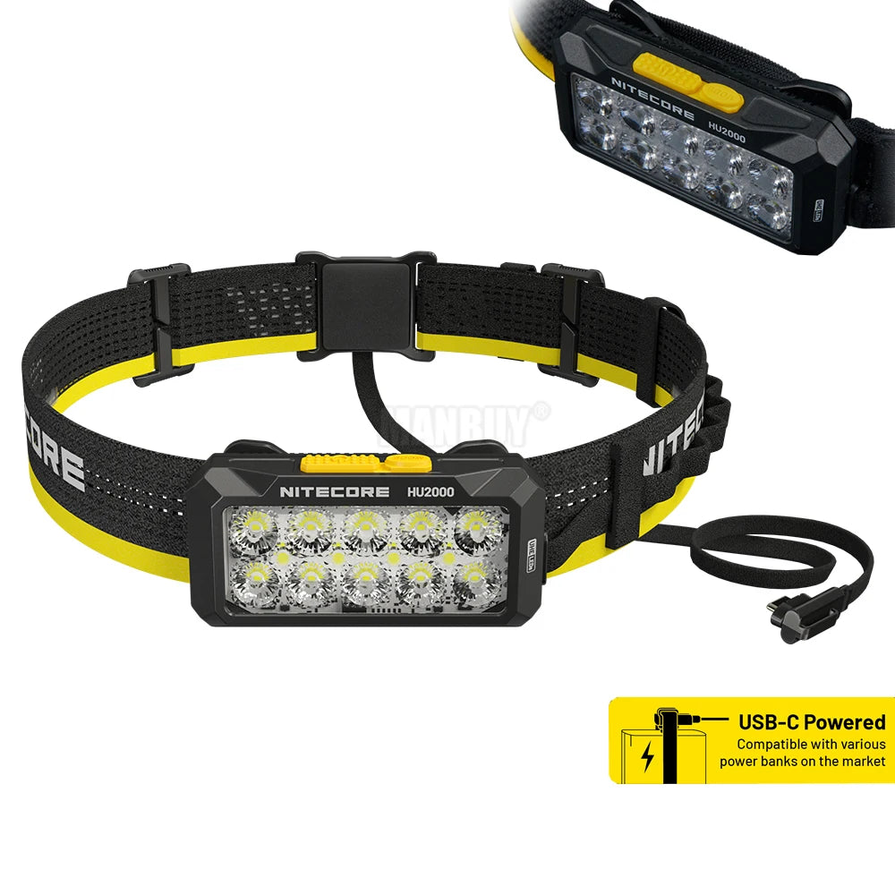 Genuine Nitecore HU2000 2000 Lumen Primary White Light 6000K Auxiliary Red  High Output Split-Type Work Headlamp without Battery