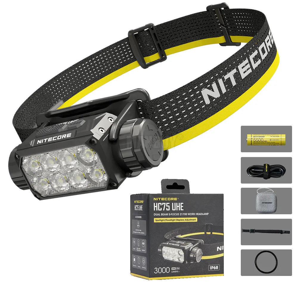 NITECORE HC75 UHE 3000 Lumen 32 LEDs Headlight Rechargeable E-focus Adjustment Hiking/Trekking Outdoor Work Maintenance Headlamp