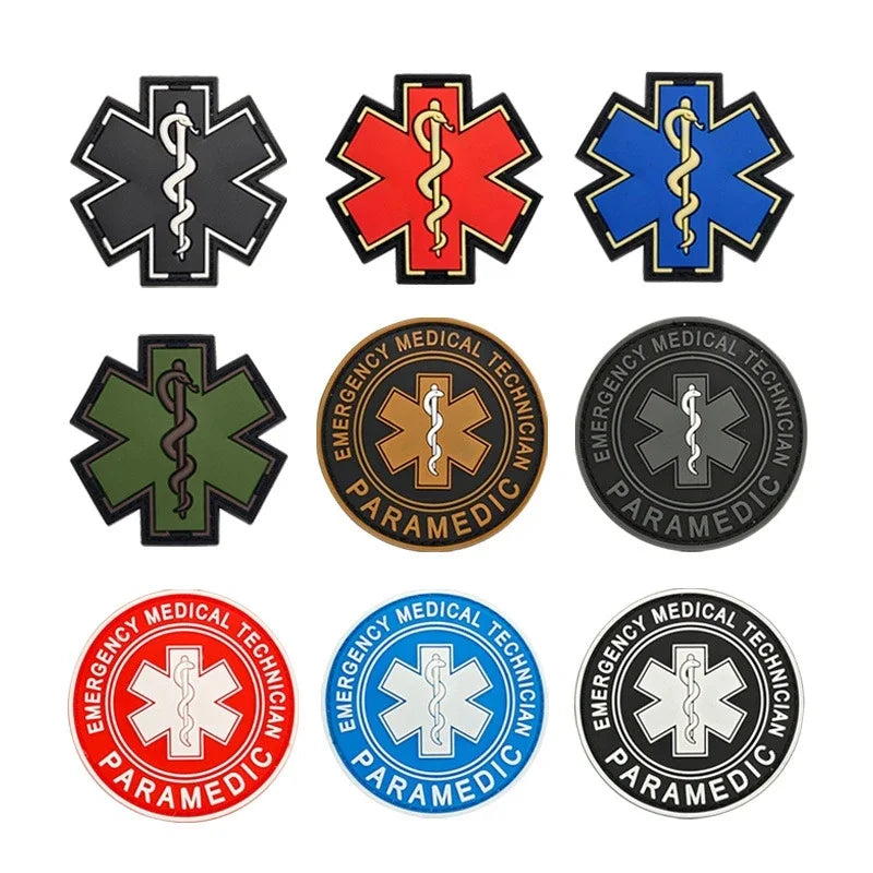 Paramedic Life Star Snake Battle 3D PVC Hook and Loop Morale Badge First Aid Sign Military Patches Backpack Tactical Stickers