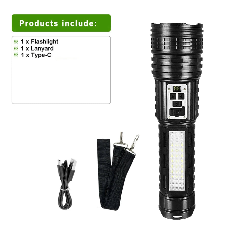 2025 Most Powerful LED Flashlight Strong Light 2*500W High Power Tactical Torch Rechargeable Light Long Shot 3km Camping Lantren
