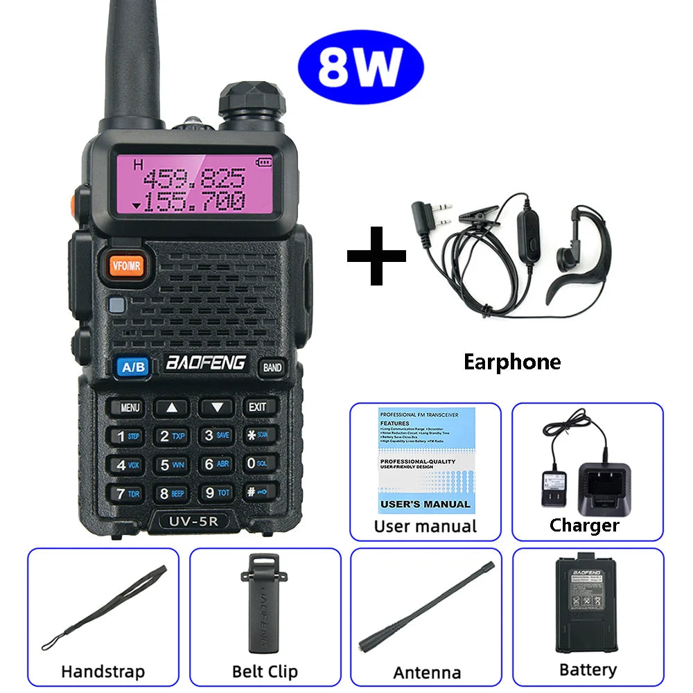 BaoFeng UV-5R Walkie Talkie 5W/8W Two Way Radio Commutator VHF/UHF 136-174MHz & 400-520MHz Station Receiver Ham Wireless Set