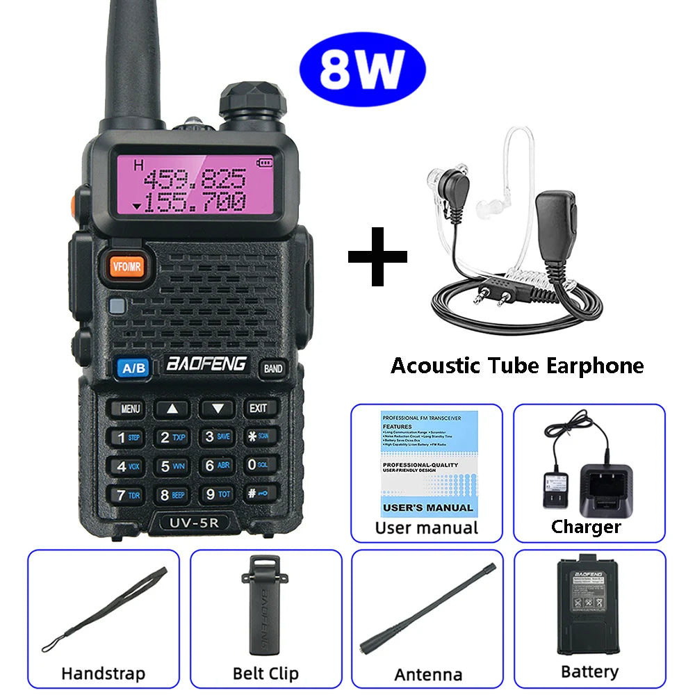 BaoFeng UV-5R Walkie Talkie 5W/8W Two Way Radio Commutator VHF/UHF 136-174MHz & 400-520MHz Station Receiver Ham Wireless Set