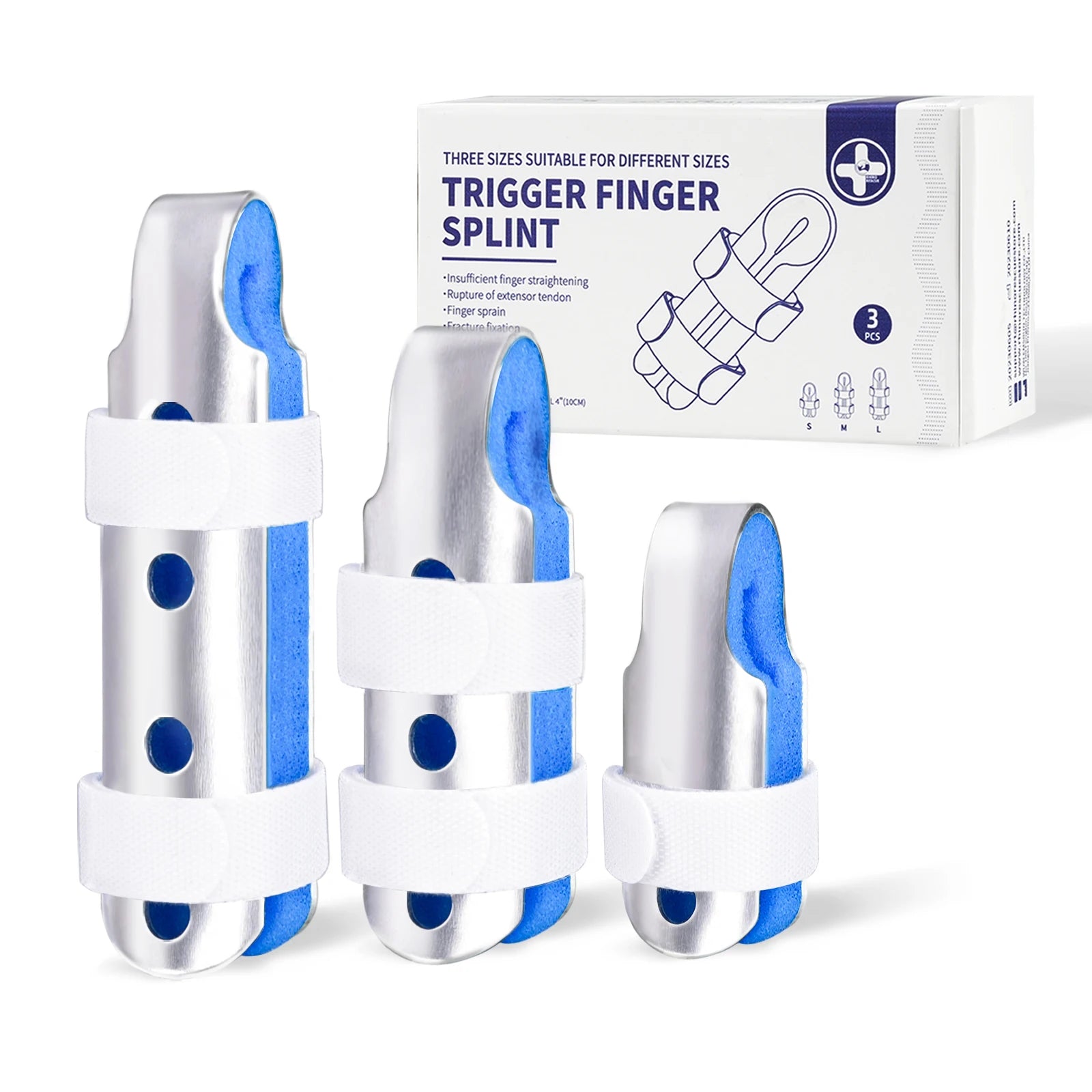 Rhino Rescue Finger Splint – 3PCS Adjustable Finger Brace for Broken Fingers & Joint Support (Blue)