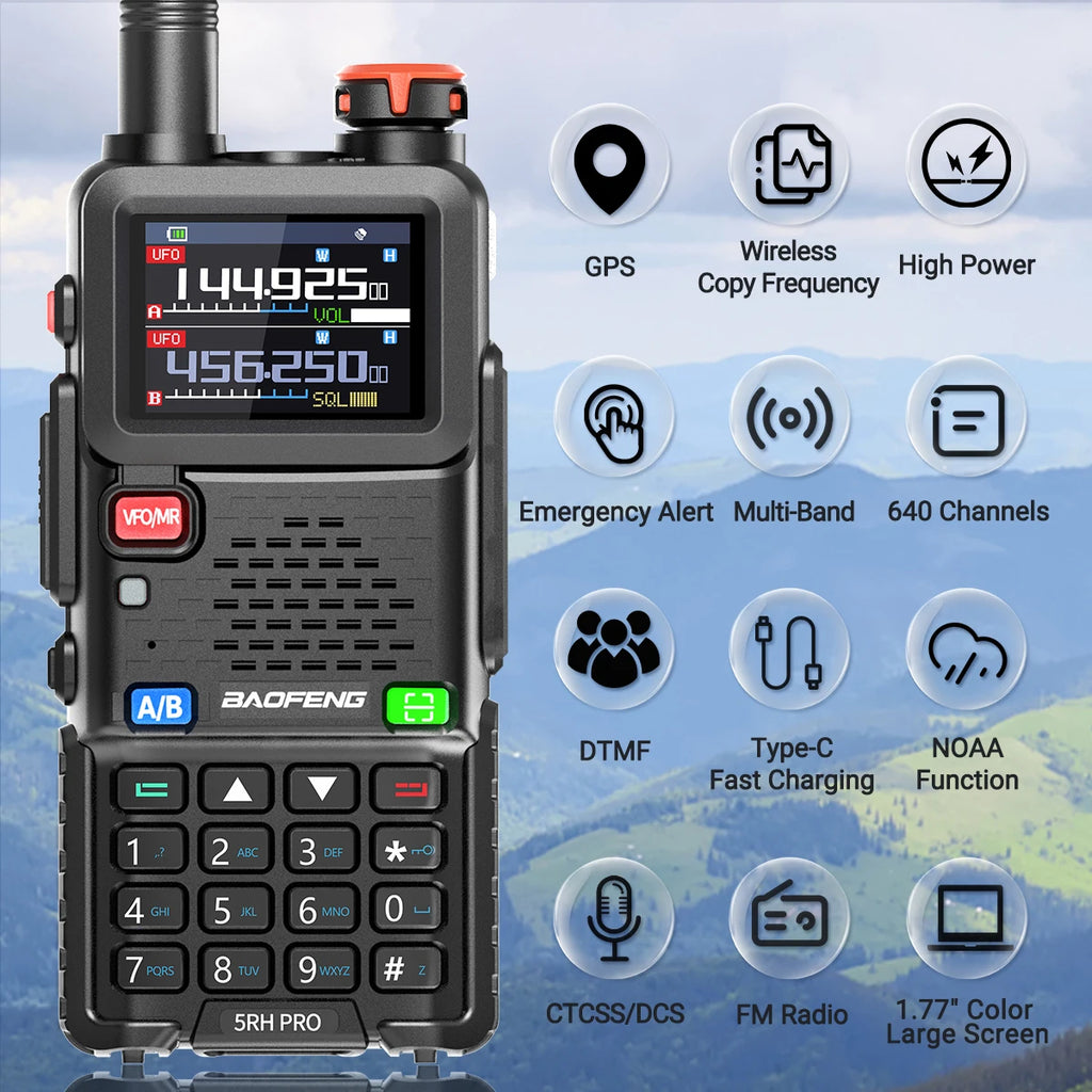 Baofeng UV-5RH PRO GPS Walkie Talkie Long Range Multi Band Wirless Copy Frequency NOAA Type-c Portable Tow Way Radio For Hunting