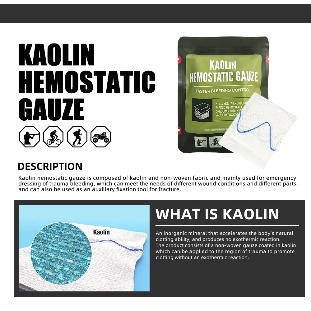 7.5cmx3.7m Hemostatic Kaolin Gauze Combat Emergency Trauma Z-Fold Soluble For Ifak Tactical First Aid Kit Medical Wound Dressing