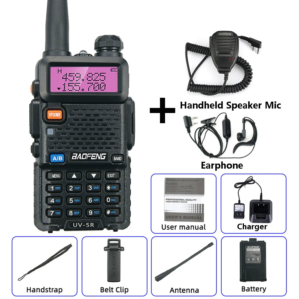 BaoFeng UV-5R Walkie Talkie 5W/8W Two Way Radio Commutator VHF/UHF 136-174MHz & 400-520MHz Station Receiver Ham Wireless Set