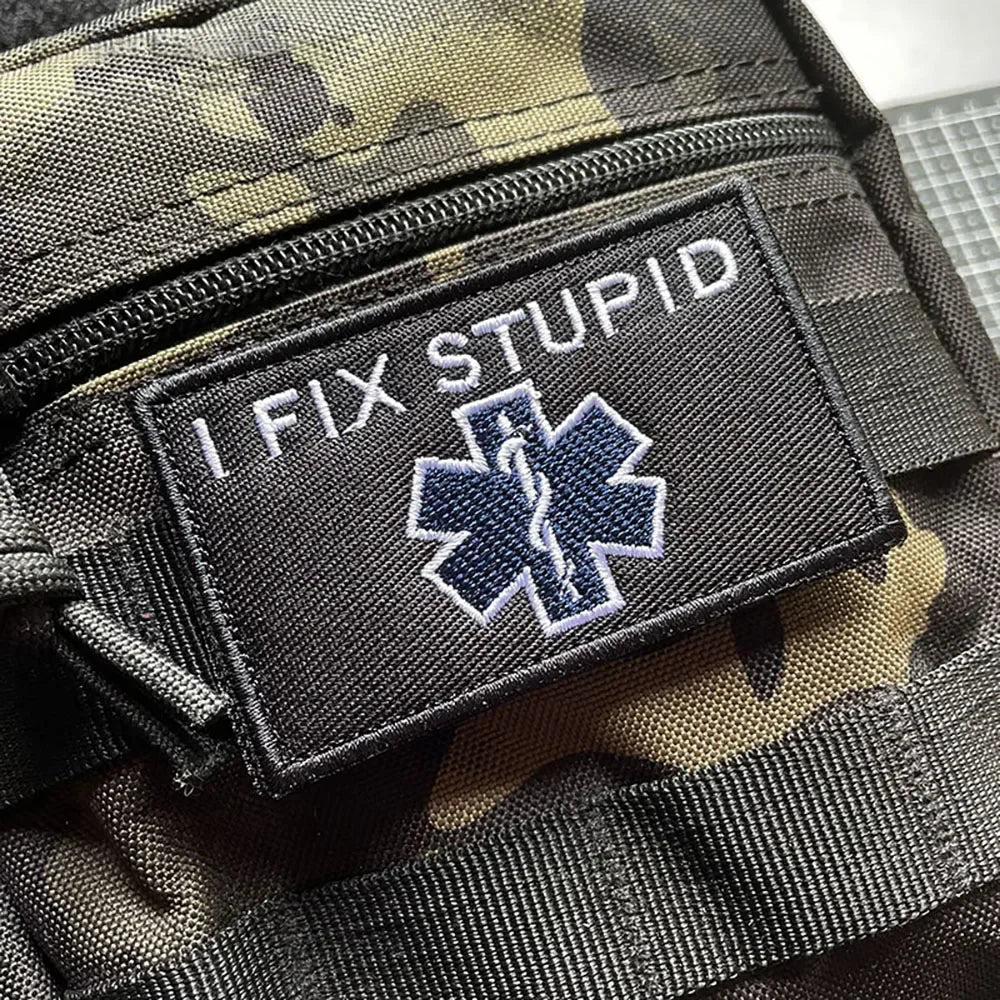 I FIX STUPID Embroidery Patches on Clothes Military Armband Hook and Loop Tactical Morale Badges on Backpack Applique
