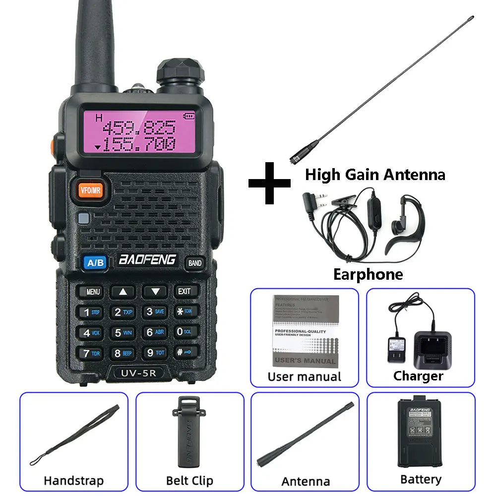 BaoFeng UV-5R Walkie Talkie 5W/8W Two Way Radio Commutator VHF/UHF 136-174MHz & 400-520MHz Station Receiver Ham Wireless Set