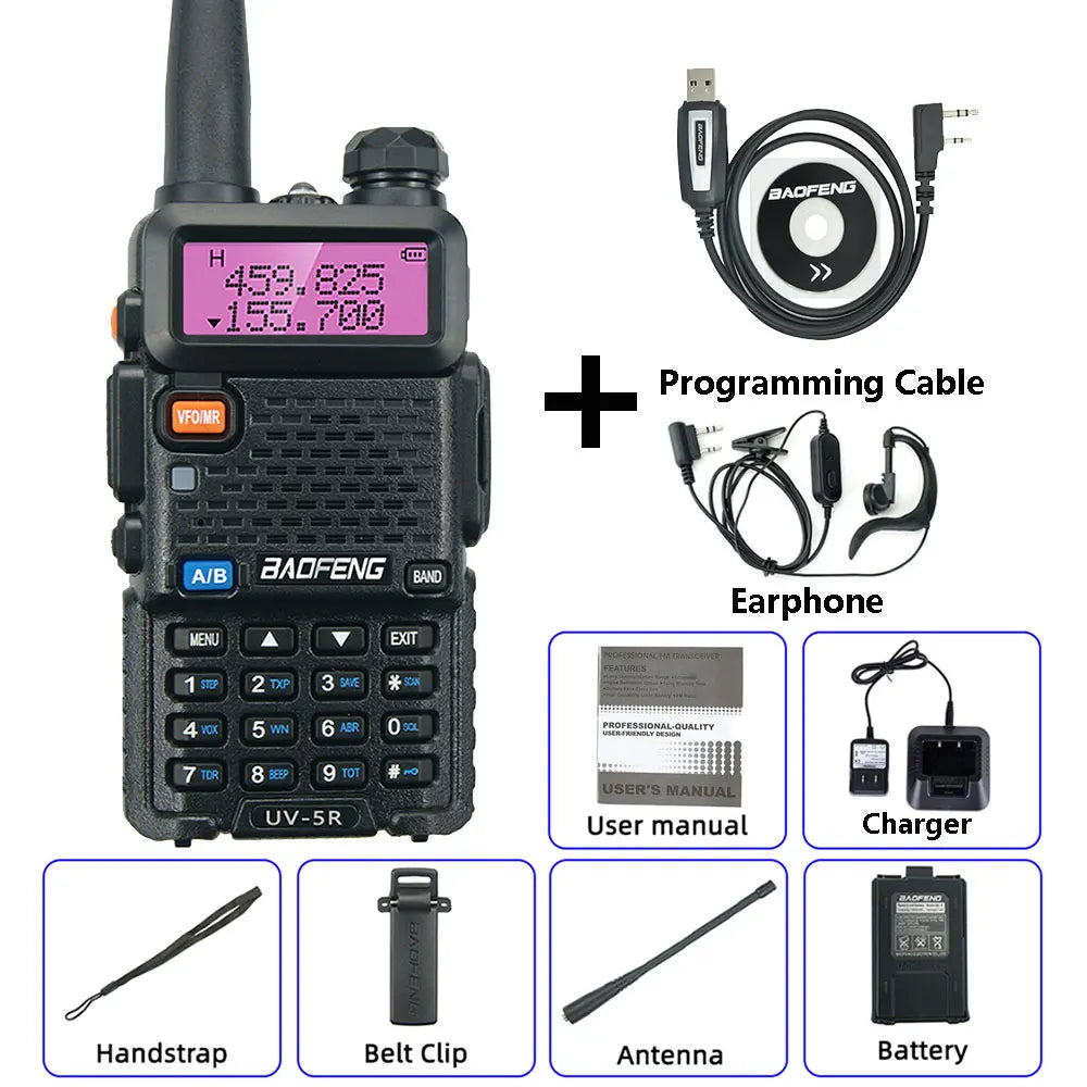 BaoFeng UV-5R Walkie Talkie 5W/8W Two Way Radio Commutator VHF/UHF 136-174MHz & 400-520MHz Station Receiver Ham Wireless Set