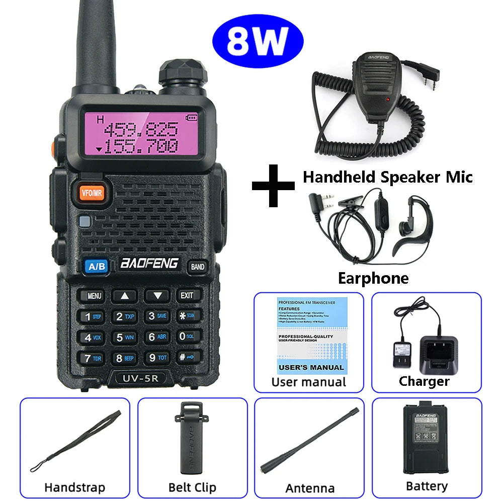BaoFeng UV-5R Walkie Talkie 5W/8W Two Way Radio Commutator VHF/UHF 136-174MHz & 400-520MHz Station Receiver Ham Wireless Set