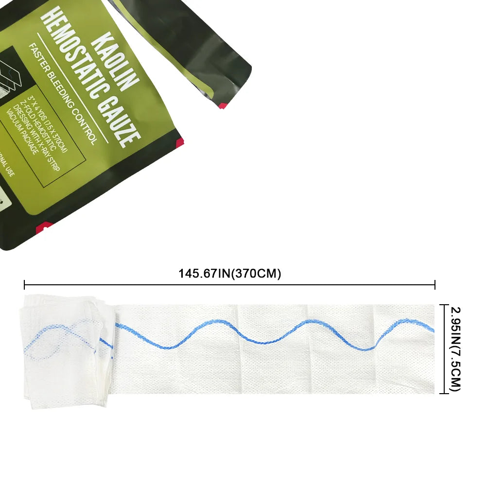 7.5cmx3.7m Hemostatic Kaolin Gauze Combat Emergency Trauma Z-Fold Soluble For Ifak Tactical First Aid Kit Medical Wound Dressing