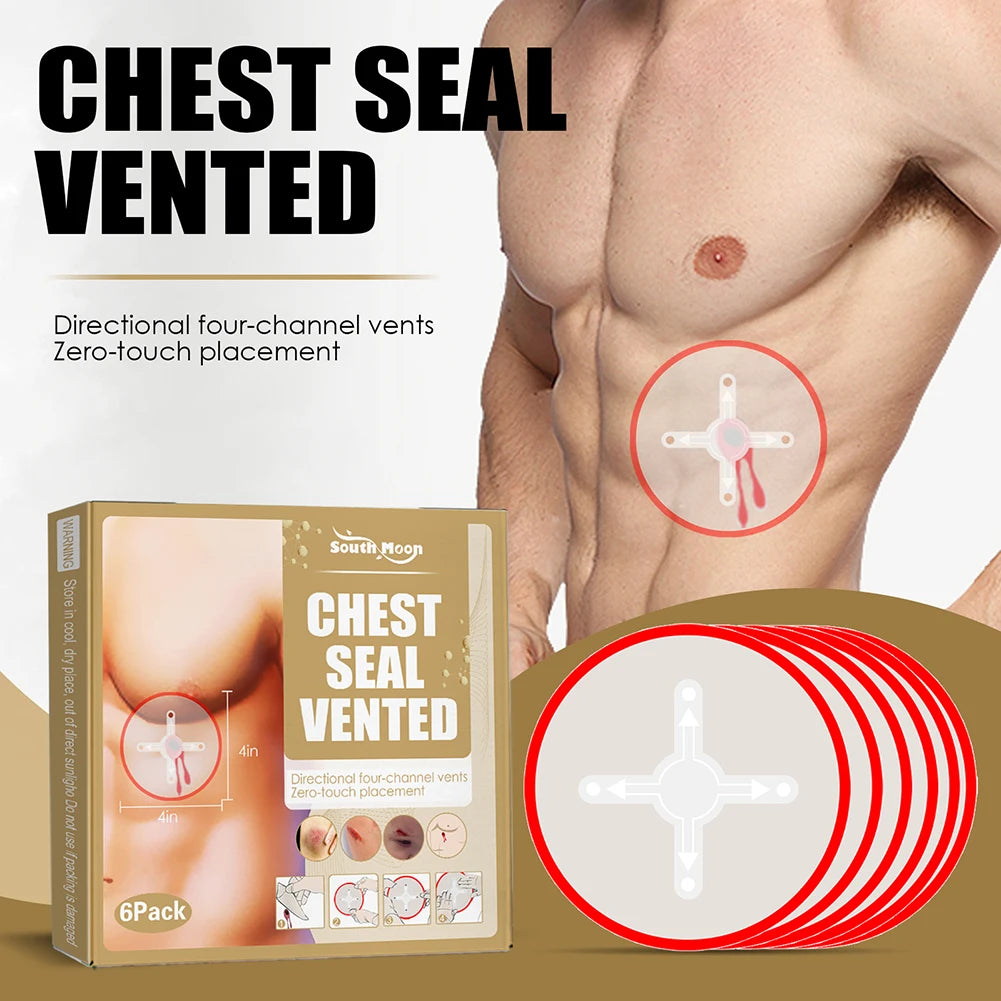 6pcs Emergency Trauma Sticker Sticky Easily Medical Chest Seal Breathable Seal Vented First Aid Patch Waterproof for Skin Trauma