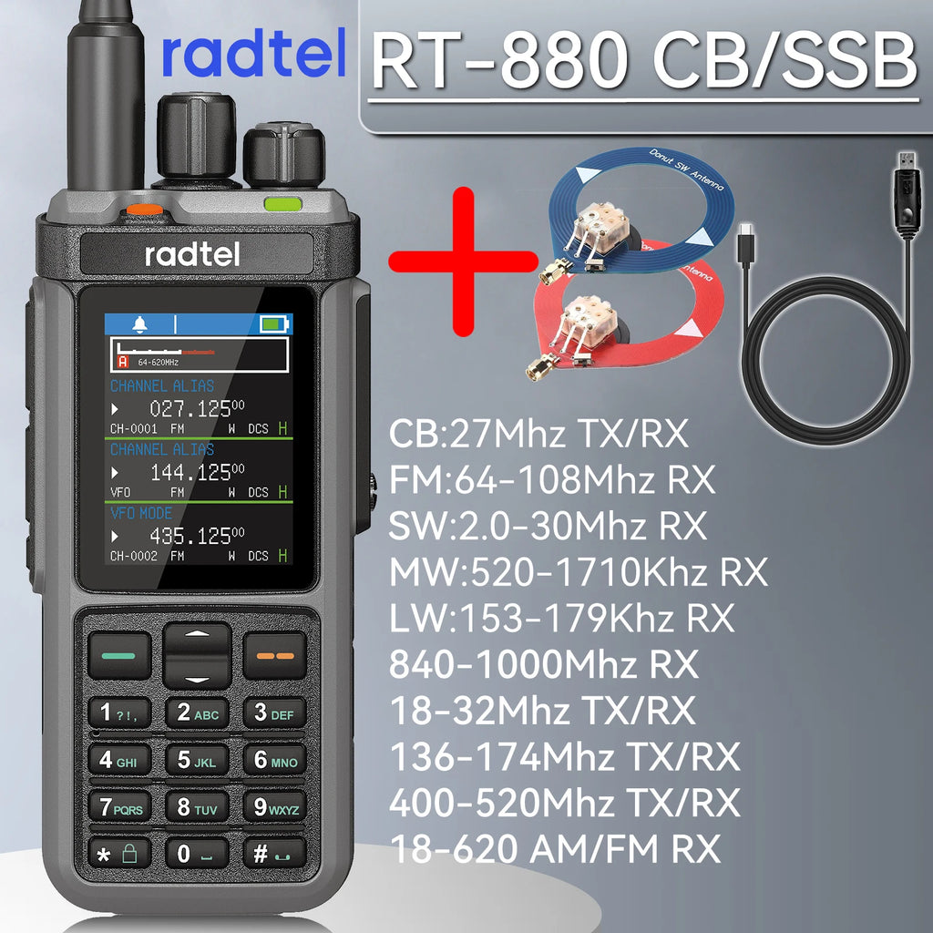 Radtel RT-880 10w Multi Band Ham Radio HF UHF VHF  with AM USB LSB CW CB LW MW SW SSB , 1024 Channels, Cross Band Repeaper