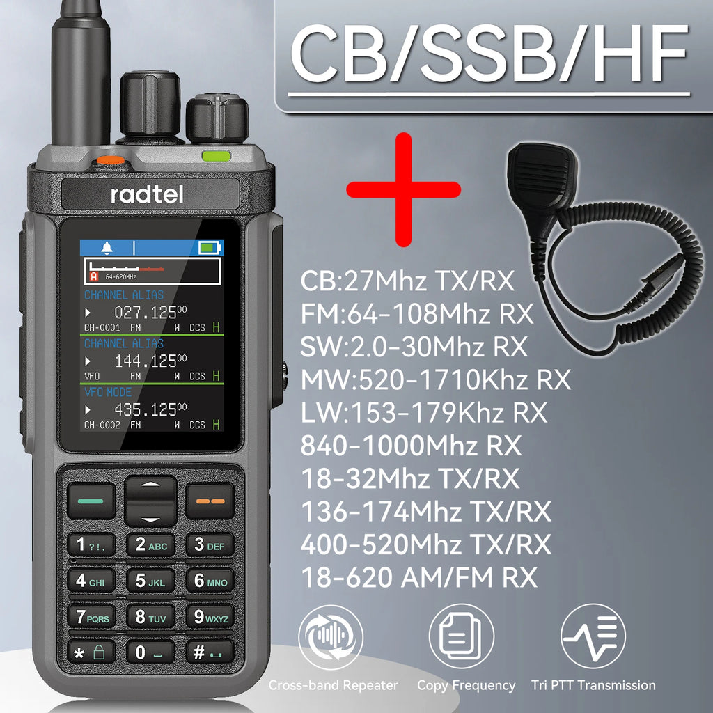 Radtel RT-880 10w Multi Band Ham Radio HF UHF VHF  with AM USB LSB CW CB LW MW SW SSB , 1024 Channels, Cross Band Repeaper