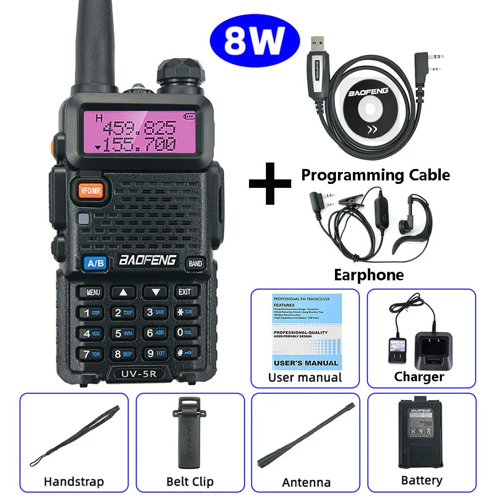 BaoFeng UV-5R Walkie Talkie 5W/8W Two Way Radio Commutator VHF/UHF 136-174MHz & 400-520MHz Station Receiver Ham Wireless Set