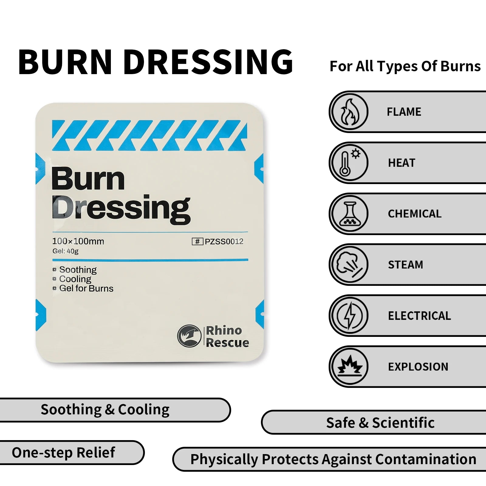 RHINO RESCUE Burn Care Kit: Burn Dressings, Burn Gel Packets,Cooling Cream, Burn First Aid Kit