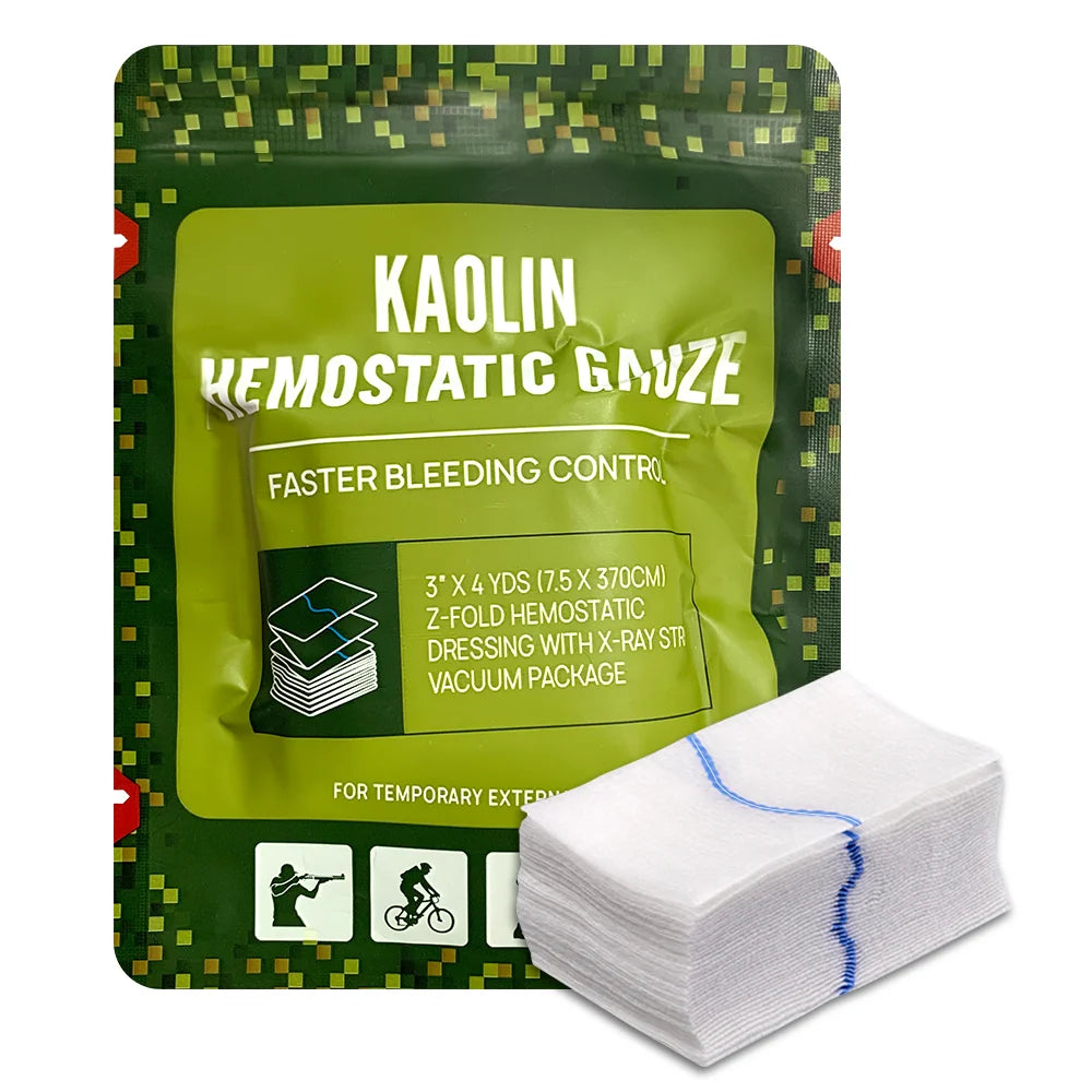 7.5cmx3.7m Hemostatic Kaolin Gauze Combat Emergency Trauma Z-Fold Soluble For Ifak Tactical First Aid Kit Medical Wound Dressing