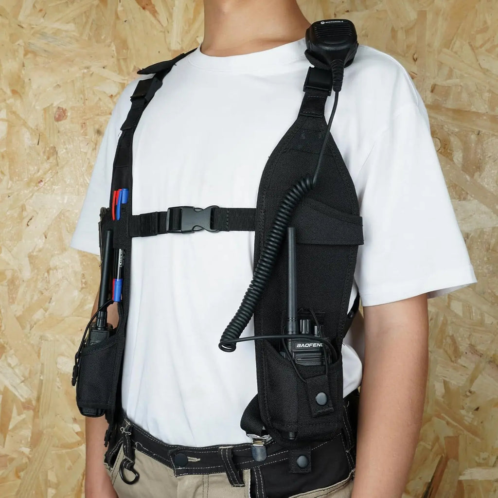 Universal Double Radio Shoulder Harness Holster, Two Way Walkie Talkie Holder for Motorola,Baofeng, Radio Search Rescue Essentia
