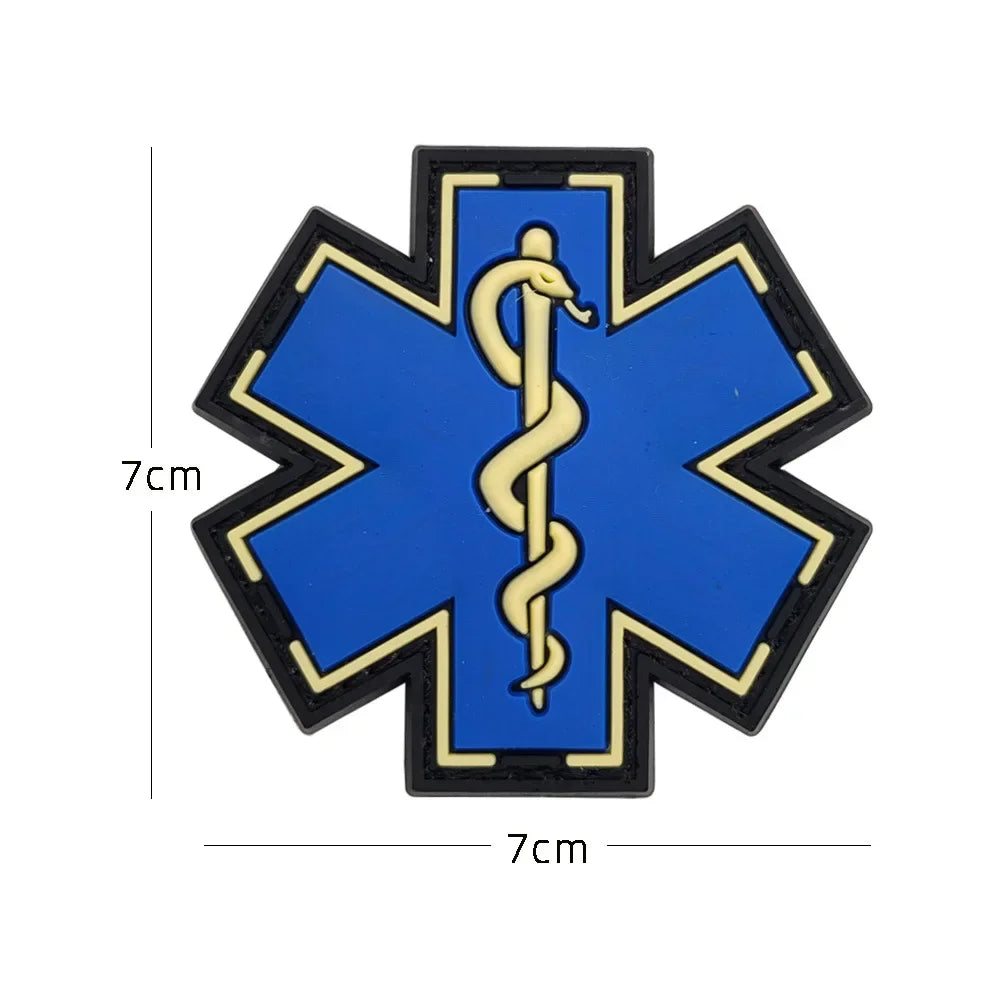 Paramedic Life Star Snake Battle 3D PVC Hook and Loop Morale Badge First Aid Sign Military Patches Backpack Tactical Stickers