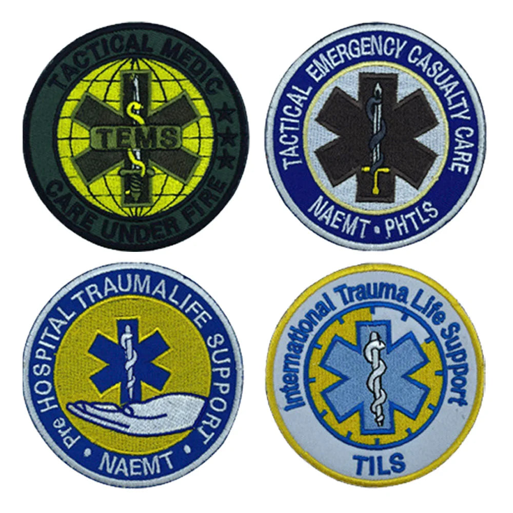 1pc Tactical Medical Badge First Aid Embroidery  Badge Hook&Loop Patch Star of Life Red Cross EMS Cloth Patch