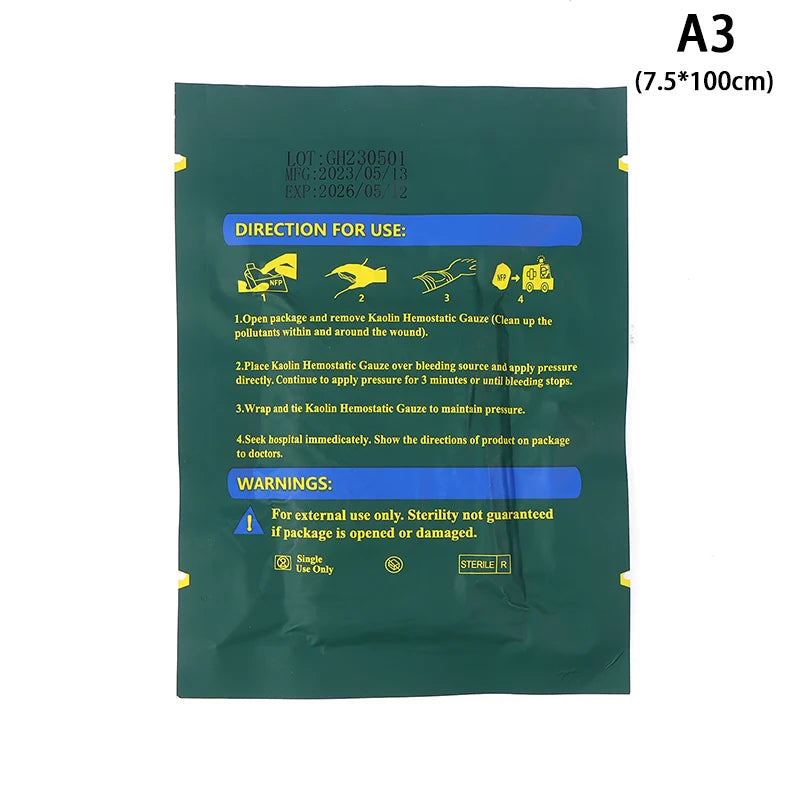 Hemostatic Kaolin Gauze Emergency Trauma Z-Fold Soluble For Ifak Tactical Military First Aid Kit Medical Wound Dressing