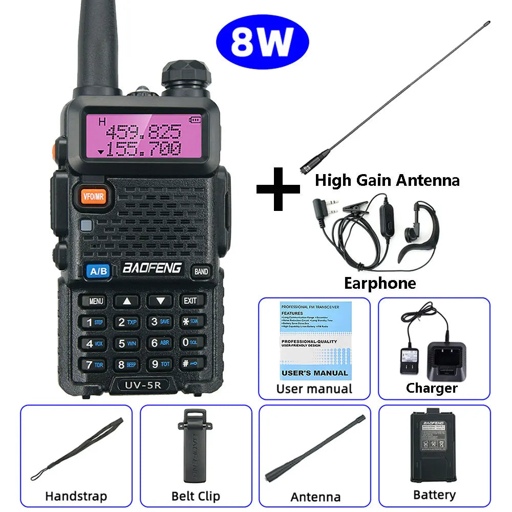 BaoFeng UV-5R Walkie Talkie 5W/8W Two Way Radio Commutator VHF/UHF 136-174MHz & 400-520MHz Station Receiver Ham Wireless Set