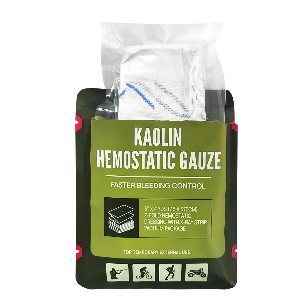 7.5cmx3.7m Hemostatic Kaolin Gauze Combat Emergency Trauma Z-Fold Soluble For Ifak Tactical First Aid Kit Medical Wound Dressing
