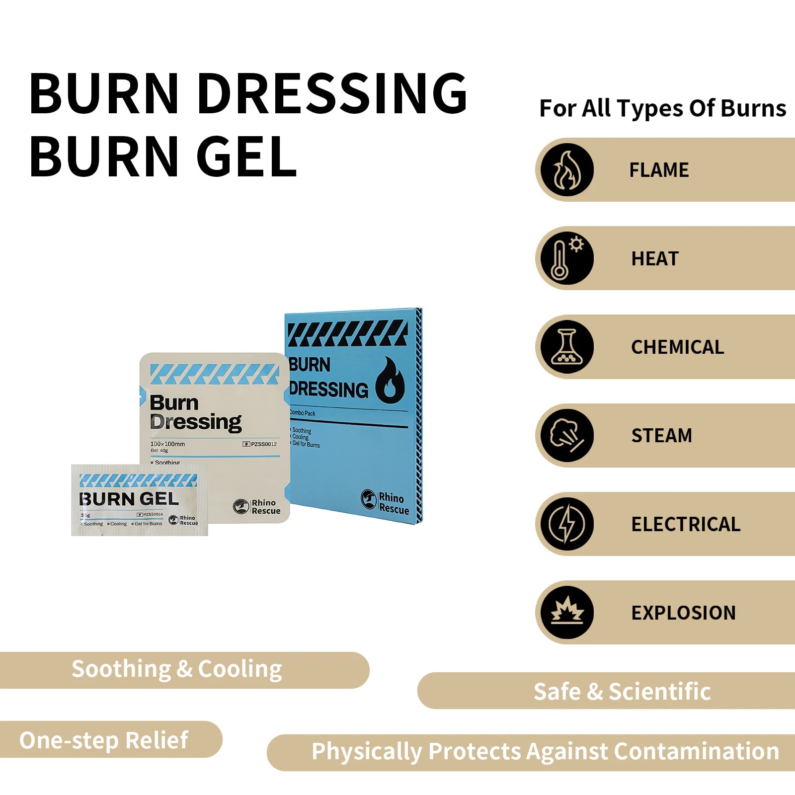 Rhino Rescue Burn Gel Kit 69g - First Aid for Camping Hiking (Individual Packets)