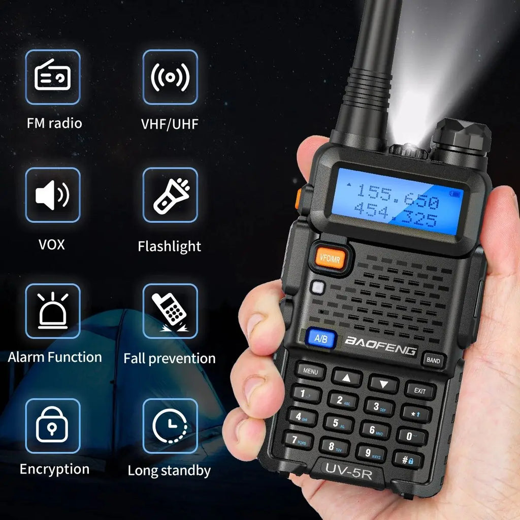 Baofeng UV-5R 8W Walkie Talkie Portable Tri-Power Two Way Radio Communication VHF UHF Receiver Long Range Headset For Camping