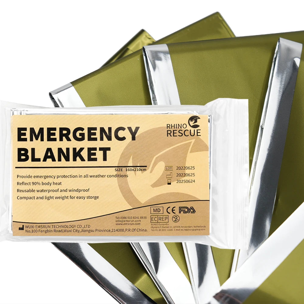RHINO RESCUE Survival Emergency Blanket | Reflective Thermal Gear for Trauma, Hiking & Disaster Prep | Compact & Waterproof