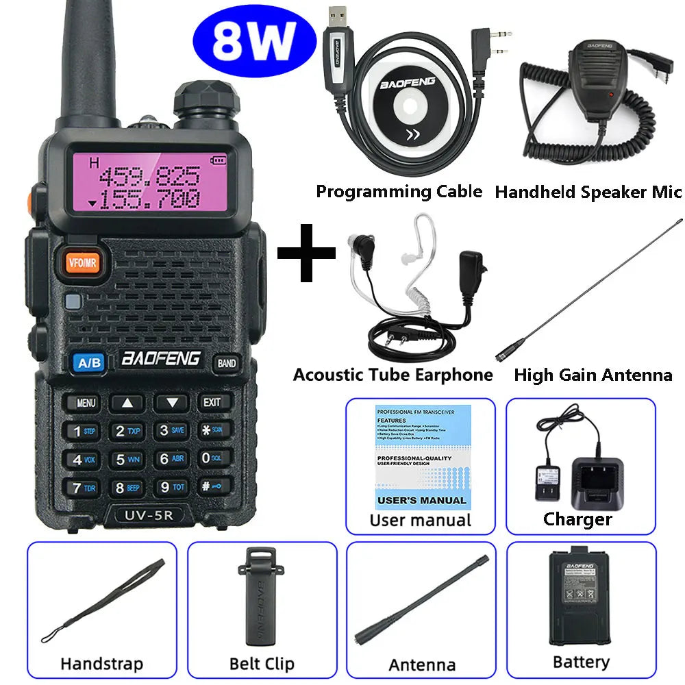 BaoFeng UV-5R Walkie Talkie 5W/8W Two Way Radio Commutator VHF/UHF 136-174MHz & 400-520MHz Station Receiver Ham Wireless Set