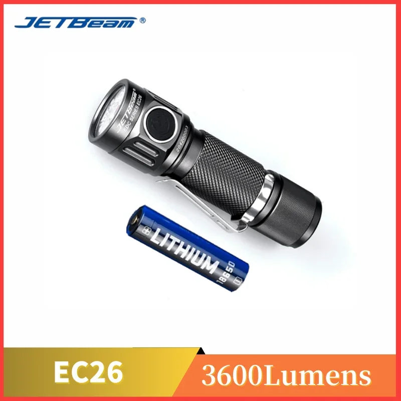 JETBEAM EC26 High-powerful LED Flashlight 3600Lumens Tactical 18650 Torch Light Lamp Mini EDC Flashlight Outdoor Hunting
