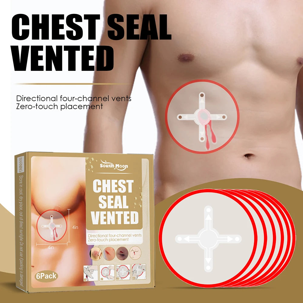 6pcs Emergency Trauma Sticker Sticky Easily Medical Chest Seal Breathable Seal Vented First Aid Patch Waterproof for Skin Trauma
