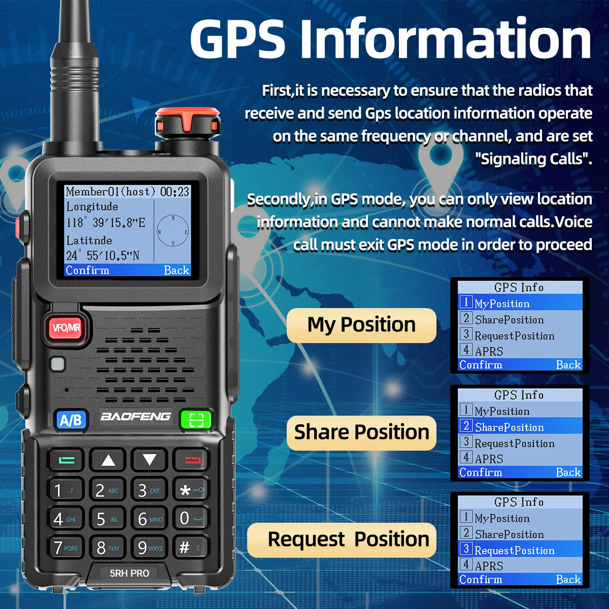 Baofeng UV-5RH PRO GPS Walkie Talkie Long Range Multi Band Wirless Copy Frequency NOAA Type-c Portable Tow Way Radio For Hunting