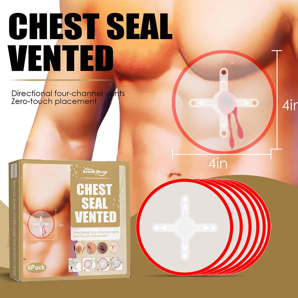6pcs Emergency Trauma Sticker Sticky Easily Medical Chest Seal Breathable Seal Vented First Aid Patch Waterproof for Skin Trauma