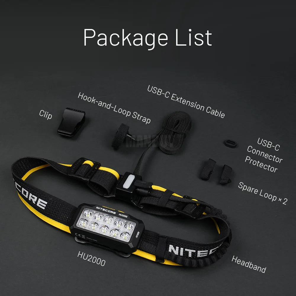 Genuine Nitecore HU2000 2000 Lumen Primary White Light 6000K Auxiliary Red  High Output Split-Type Work Headlamp without Battery