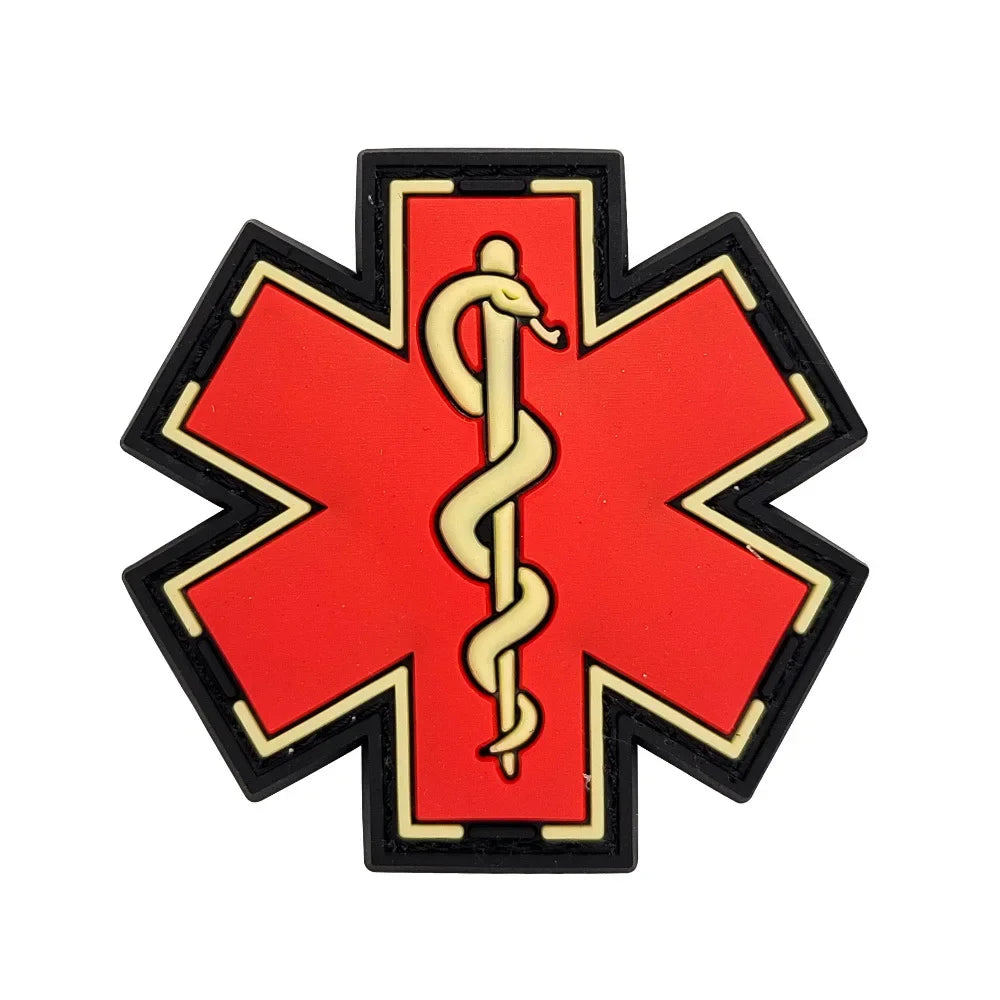 Paramedic Life Star Snake Battle 3D PVC Hook and Loop Morale Badge First Aid Sign Military Patches Backpack Tactical Stickers