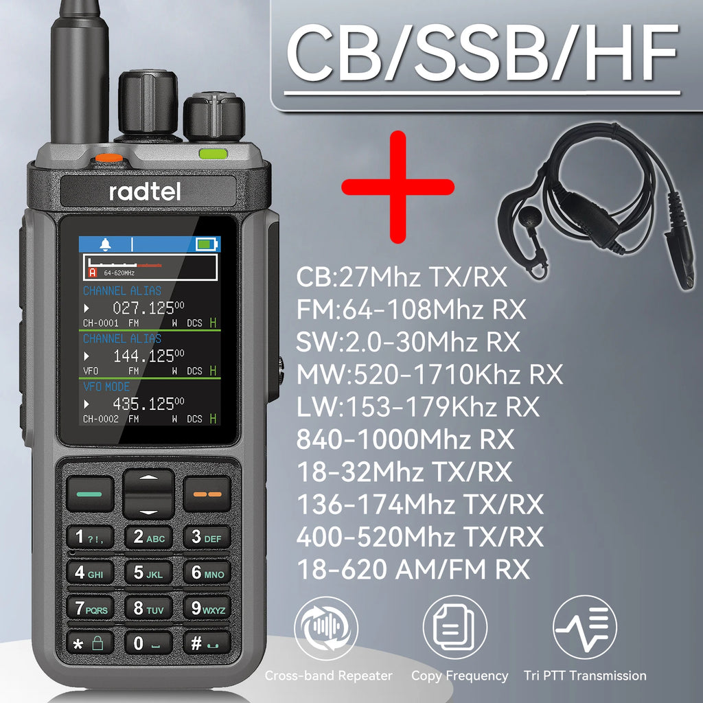 Radtel RT-880 10w Multi Band Ham Radio HF UHF VHF  with AM USB LSB CW CB LW MW SW SSB , 1024 Channels, Cross Band Repeaper