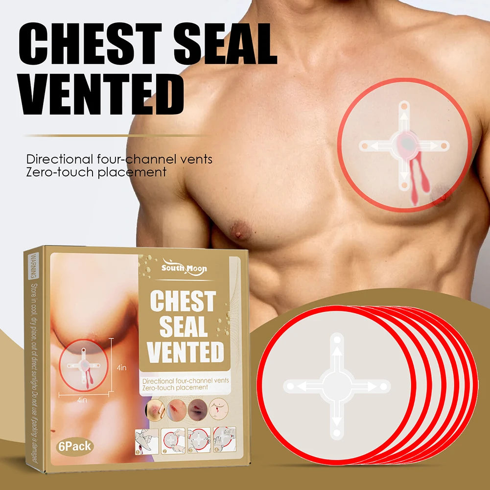 6pcs Emergency Trauma Sticker Sticky Easily Medical Chest Seal Breathable Seal Vented First Aid Patch Waterproof for Skin Trauma