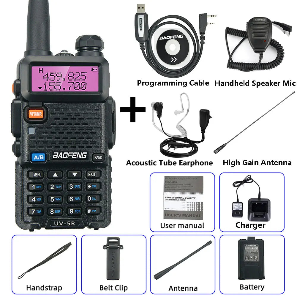 BaoFeng UV-5R Walkie Talkie 5W/8W Two Way Radio Commutator VHF/UHF 136-174MHz & 400-520MHz Station Receiver Ham Wireless Set